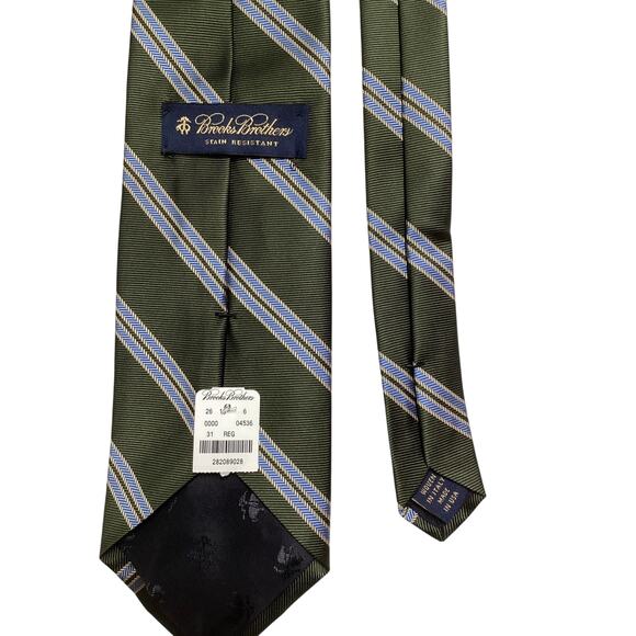 Brooks Brothers green and blue stripe silk stain resistant - Picture 6 of 7